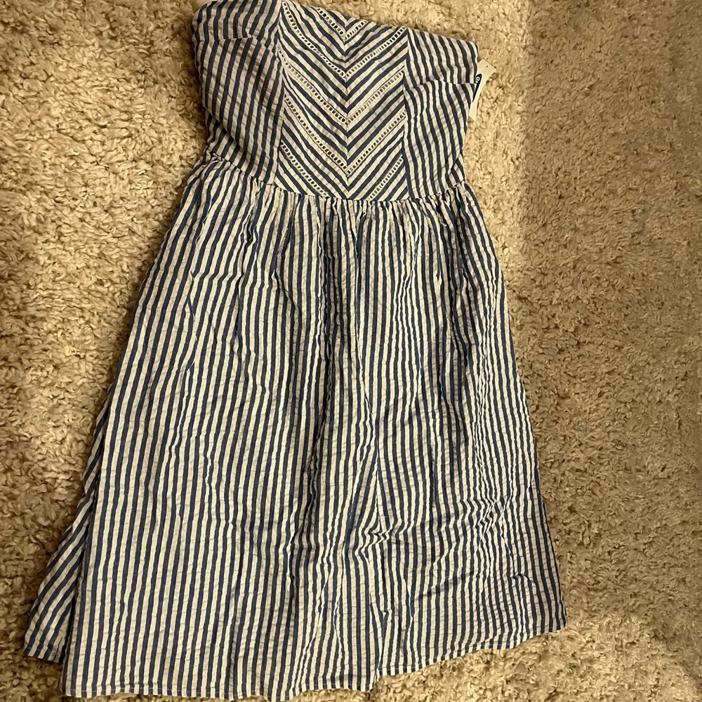 NWT Old Navy Blue White Striped Sleeveless Dress Smocked Back Sz 0